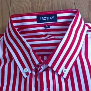 Large red and white striped button down
